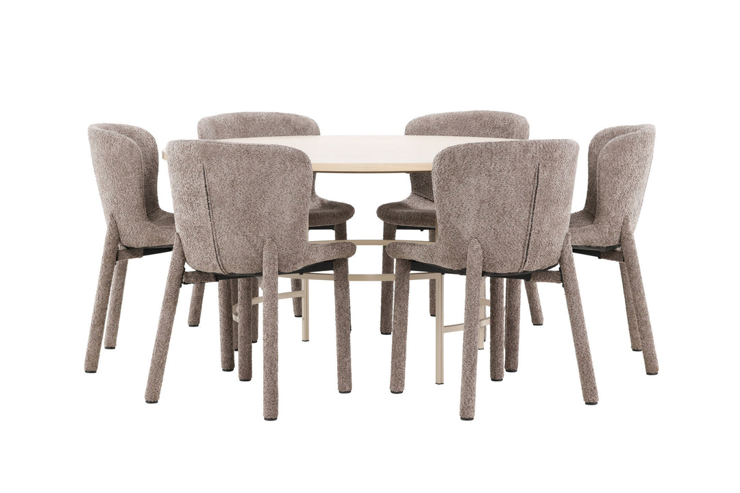 Venture Home Copenhagen Table - Whitewash/Beige with 6 Astoria Chair - Brown
