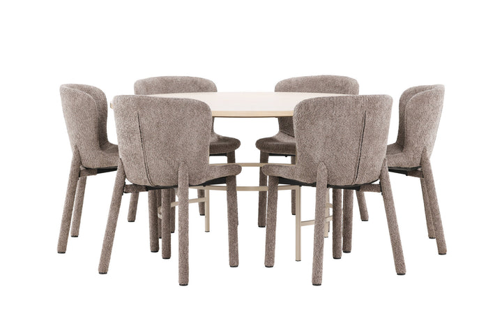 Venture Home Copenhagen Table - Whitewash/Beige with 6 Astoria Chair - Brown