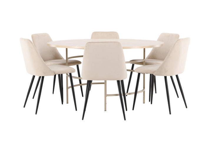 Venture Home Copenhagen Table - Whitewash/Beige with 6 Night Chair - Black / Beige