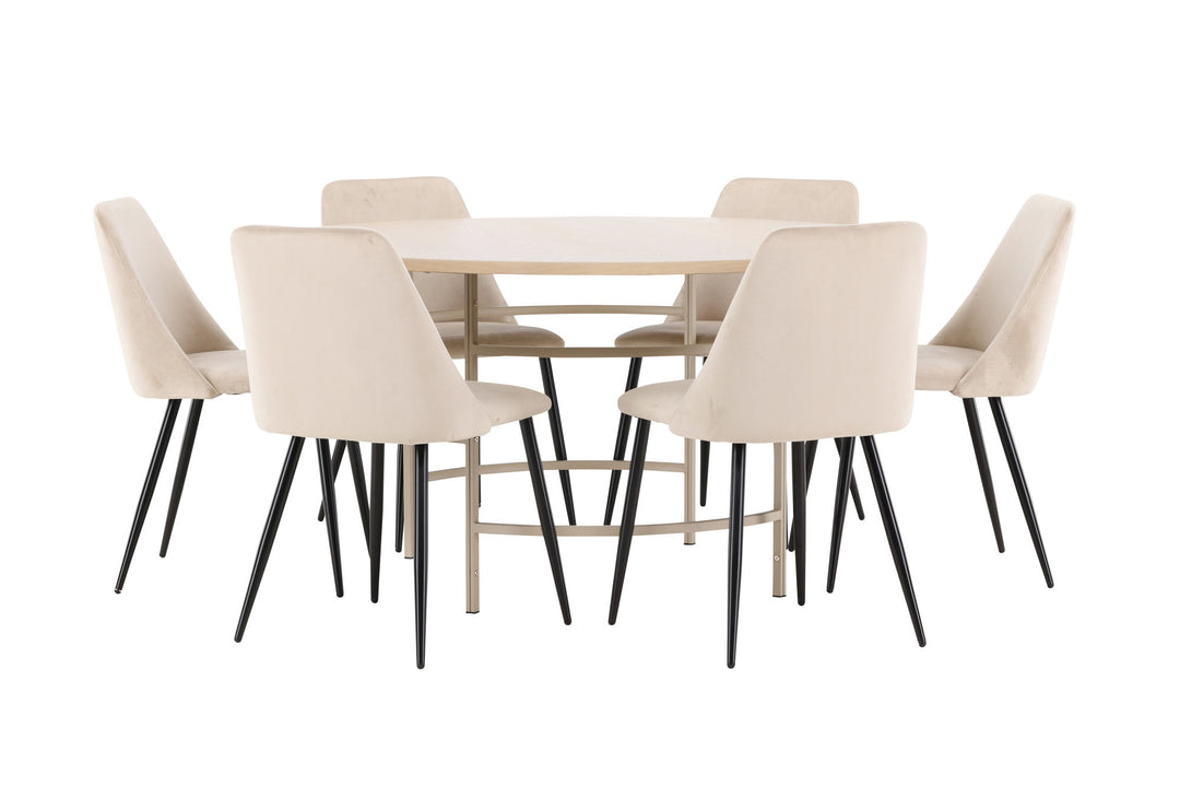 Venture Home Copenhagen Table - Whitewash/Beige with 6 Night Chair - Black / Beige