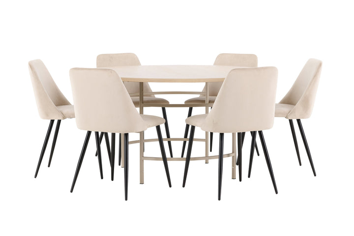 Venture Home Copenhagen Table - Whitewash/Beige with 6 Night Chair - Black / Beige