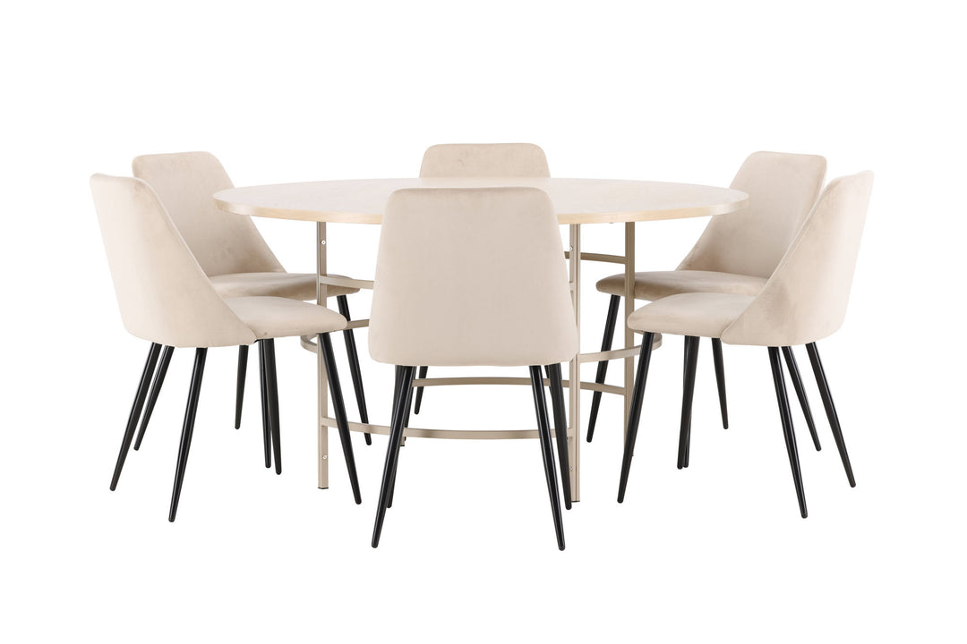 Venture Home Copenhagen Table - Whitewash/Beige with 6 Night Chair - Black / Beige