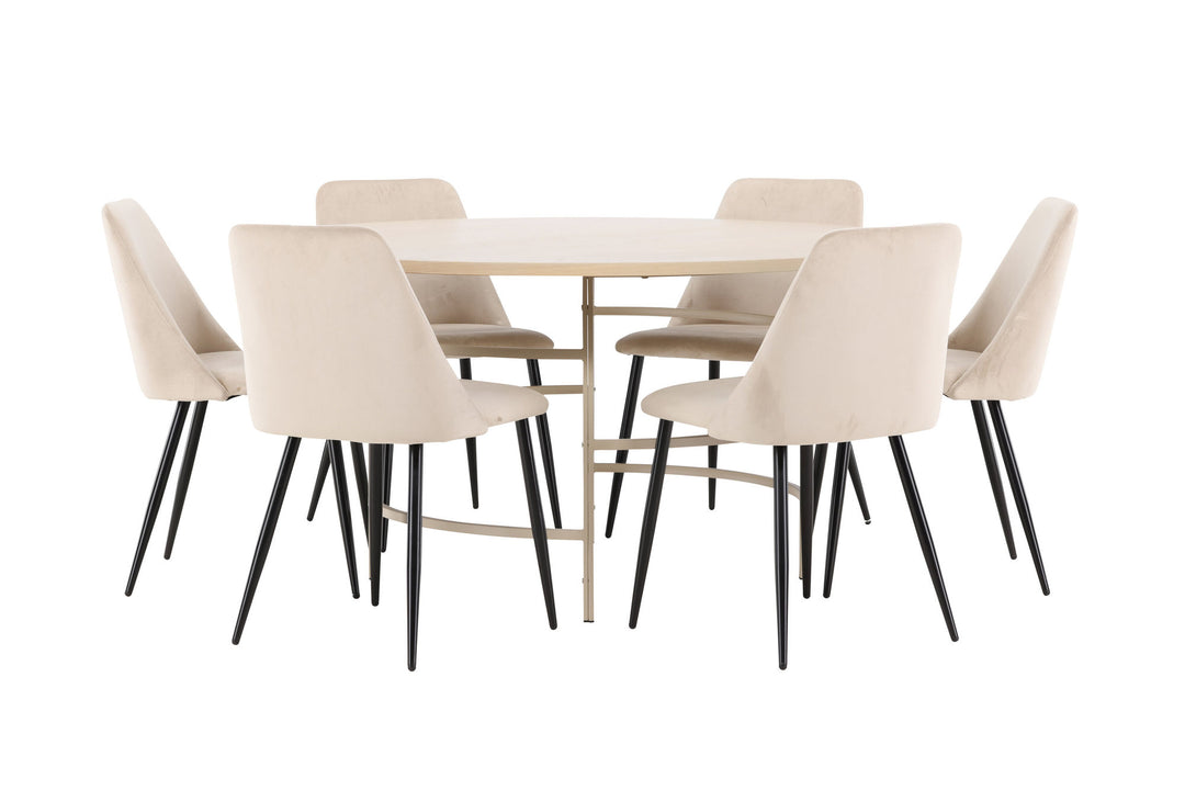 Venture Home Copenhagen Table - Whitewash/Beige with 6 Night Chair - Black / Beige
