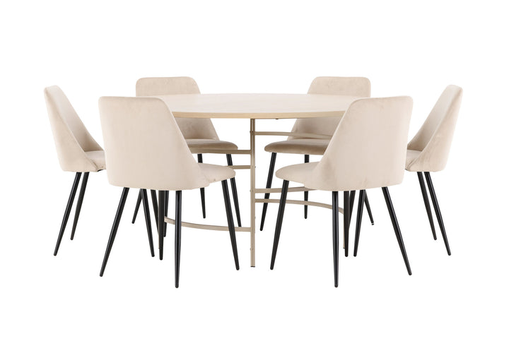 Venture Home Copenhagen Table - Whitewash/Beige with 6 Night Chair - Black / Beige