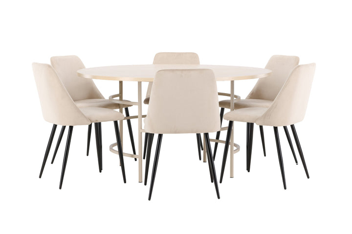 Venture Home Copenhagen Table - Whitewash/Beige with 6 Night Chair - Black / Beige