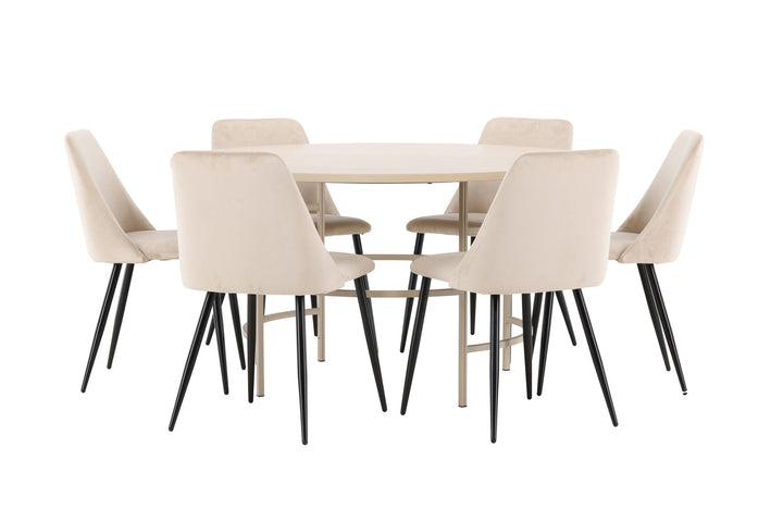 Venture Home Copenhagen Table - Whitewash/Beige with 6 Night Chair - Black / Beige