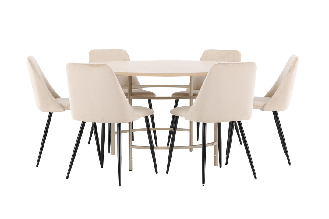 Venture Home Copenhagen Table - Whitewash/Beige with 6 Night Chair - Black / Beige