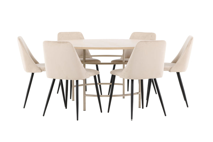 Venture Home Copenhagen Table - Whitewash/Beige with 6 Night Chair - Black / Beige