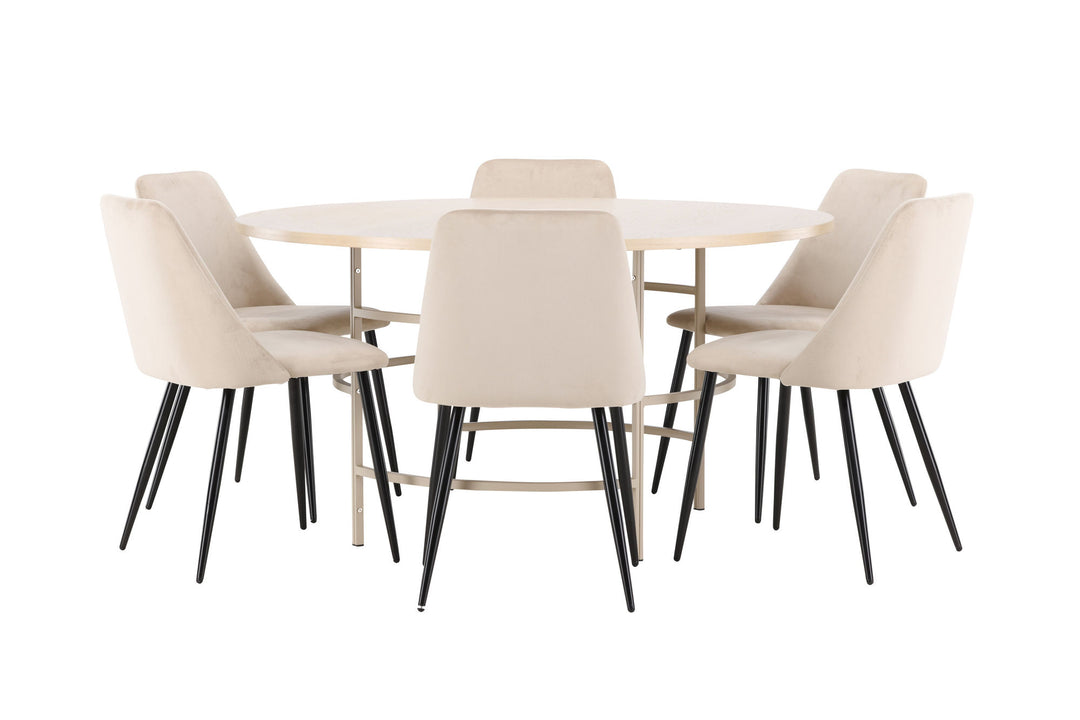 Venture Home Copenhagen Table - Whitewash/Beige with 6 Night Chair - Black / Beige