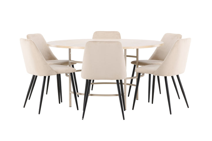 Venture Home Copenhagen Table - Whitewash/Beige with 6 Night Chair - Black / Beige