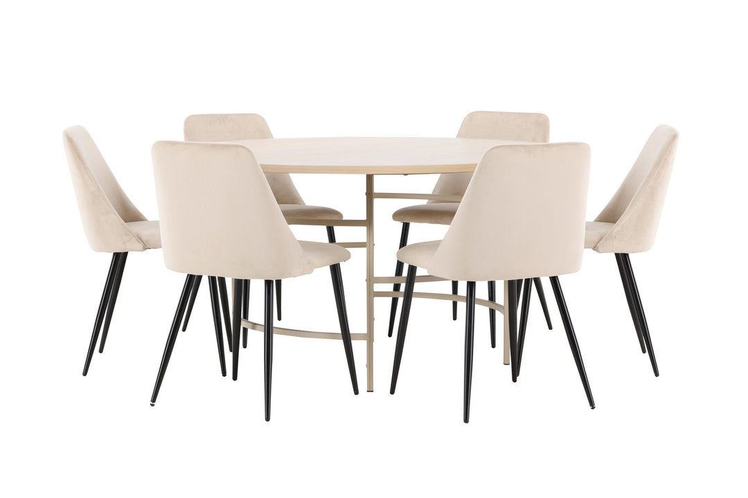 Venture Home Copenhagen Table - Whitewash/Beige with 6 Night Chair - Black / Beige