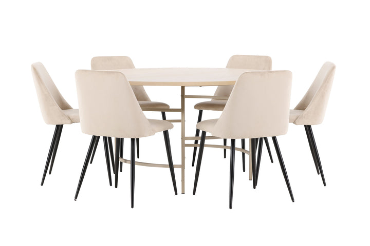 Venture Home Copenhagen Table - Whitewash/Beige with 6 Night Chair - Black / Beige