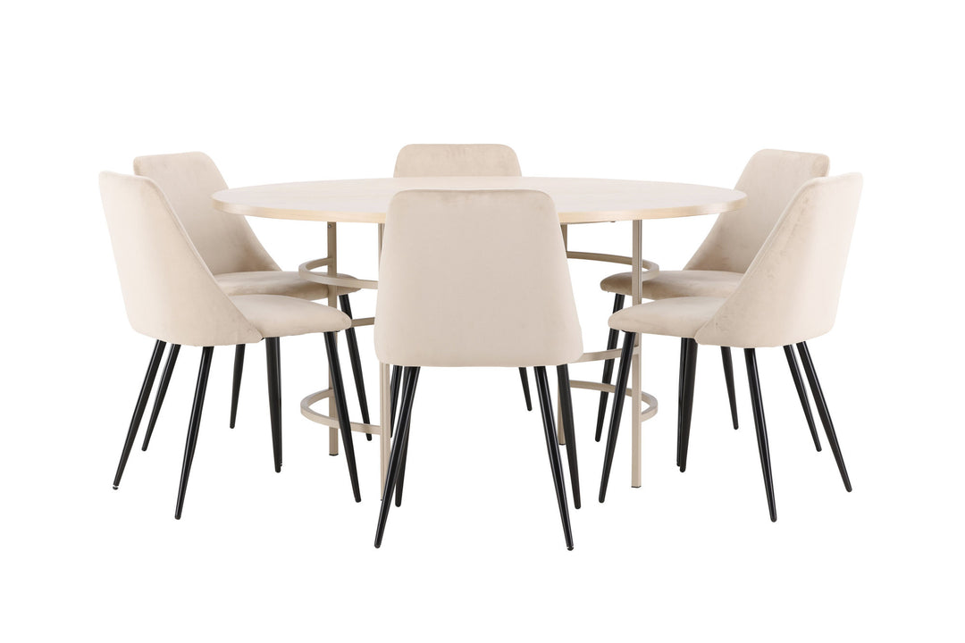 Venture Home Copenhagen Table - Whitewash/Beige with 6 Night Chair - Black / Beige
