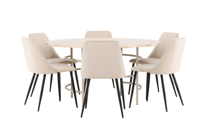 Venture Home Copenhagen Table - Whitewash/Beige with 6 Night Chair - Black / Beige