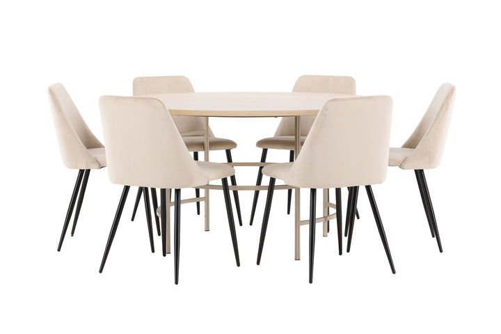 Venture Home Copenhagen Table - Whitewash/Beige with 6 Night Chair - Black / Beige