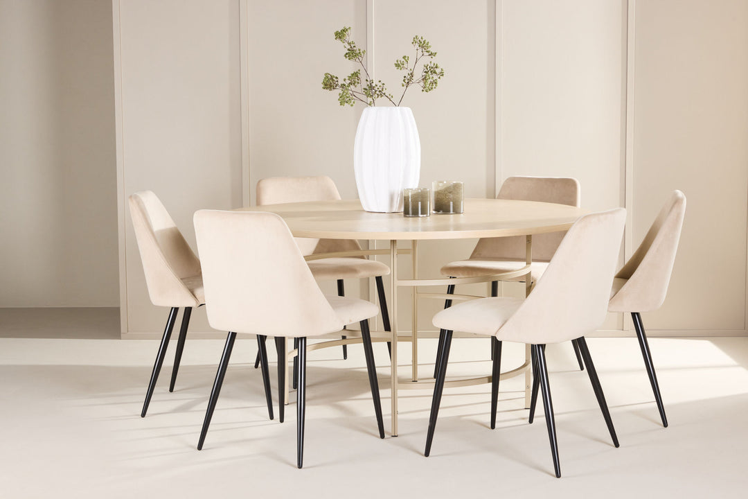 Venture Home Copenhagen Table - Whitewash/Beige with 6 Night Chair - Black / Beige