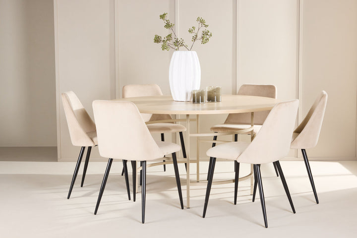 Venture Home Copenhagen Table - Whitewash/Beige with 6 Night Chair - Black / Beige