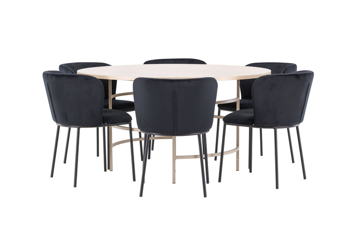 Venture Home Copenhagen Table - Whitewash/Beige with 6 Edina Chair - Black