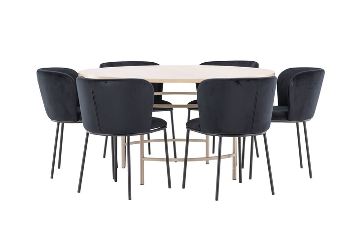 Venture Home Copenhagen Table - Whitewash/Beige with 6 Edina Chair - Black