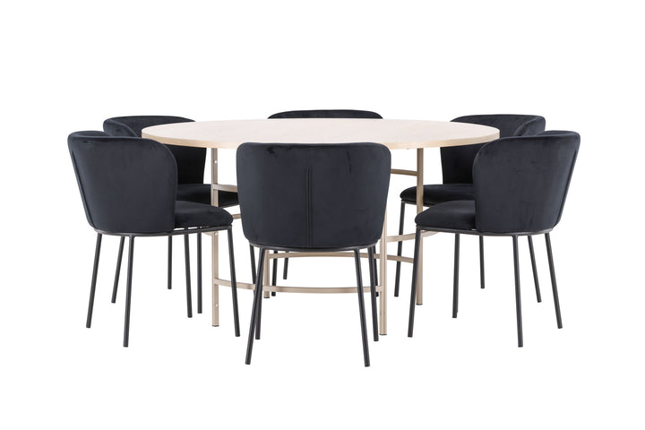Venture Home Copenhagen Table - Whitewash/Beige with 6 Edina Chair - Black