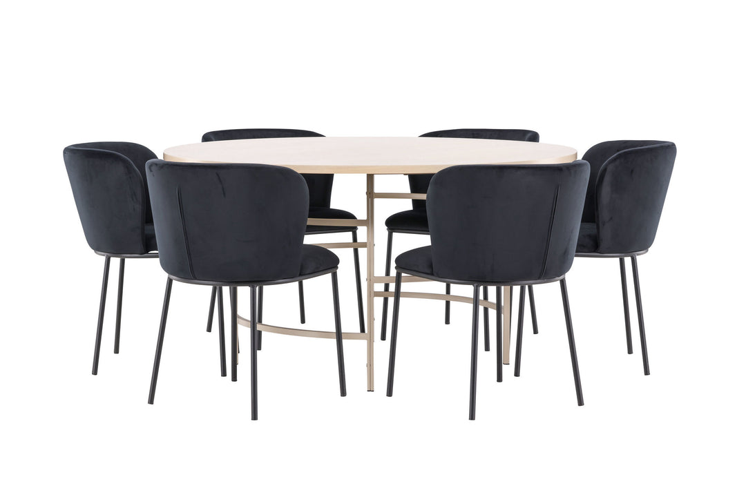 Venture Home Copenhagen Table - Whitewash/Beige with 6 Edina Chair - Black