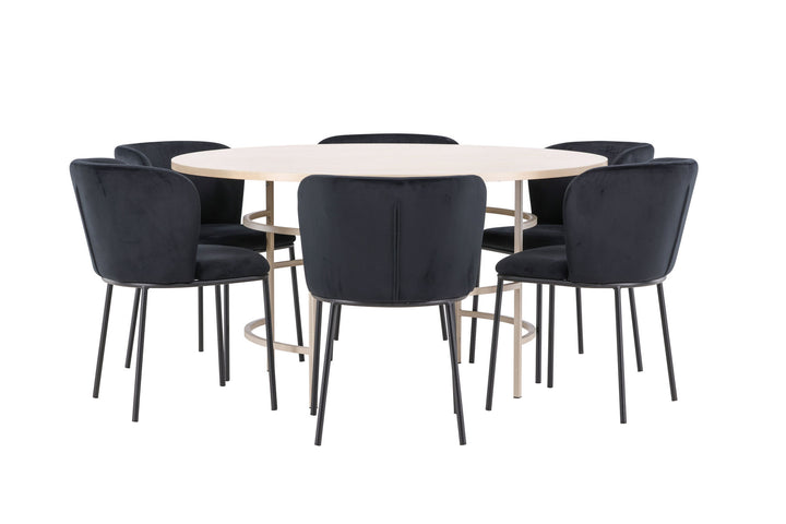 Venture Home Copenhagen Table - Whitewash/Beige with 6 Edina Chair - Black