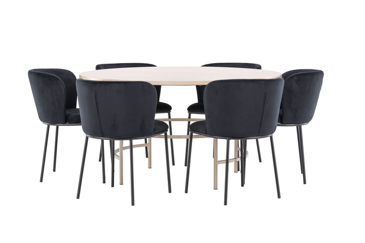 Venture Home Copenhagen Table - Whitewash/Beige with 6 Edina Chair - Black