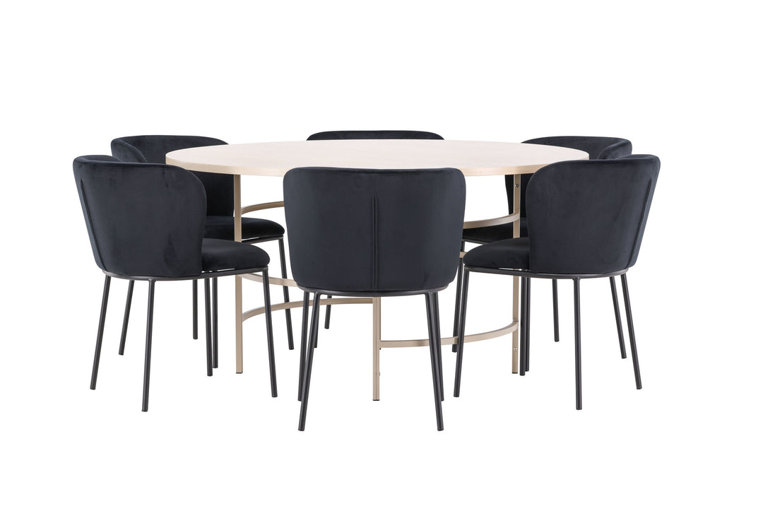 Venture Home Copenhagen Table - Whitewash/Beige with 6 Edina Chair - Black