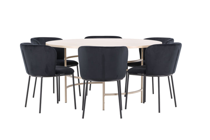 Venture Home Copenhagen Table - Whitewash/Beige with 6 Edina Chair - Black