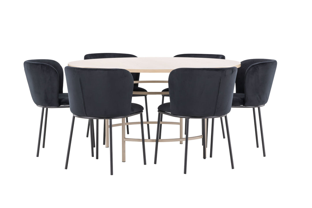 Venture Home Copenhagen Table - Whitewash/Beige with 6 Edina Chair - Black