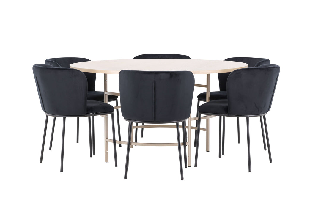 Venture Home Copenhagen Table - Whitewash/Beige with 6 Edina Chair - Black
