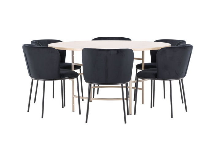 Venture Home Copenhagen Table - Whitewash/Beige with 6 Edina Chair - Black