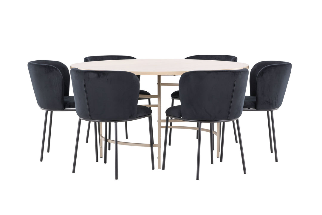 Venture Home Copenhagen Table - Whitewash/Beige with 6 Edina Chair - Black
