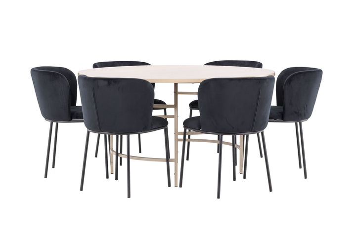 Venture Home Copenhagen Table - Whitewash/Beige with 6 Edina Chair - Black