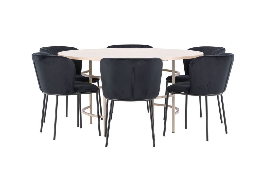 Venture Home Copenhagen Table - Whitewash/Beige with 6 Edina Chair - Black