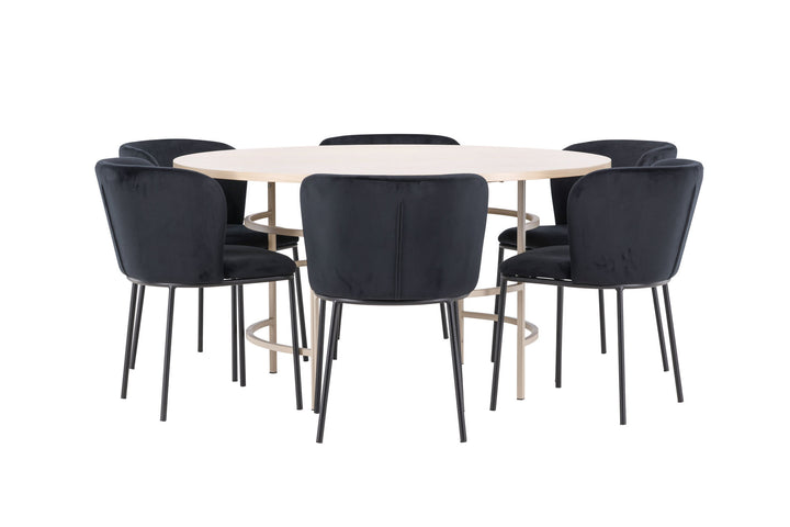 Venture Home Copenhagen Table - Whitewash/Beige with 6 Edina Chair - Black