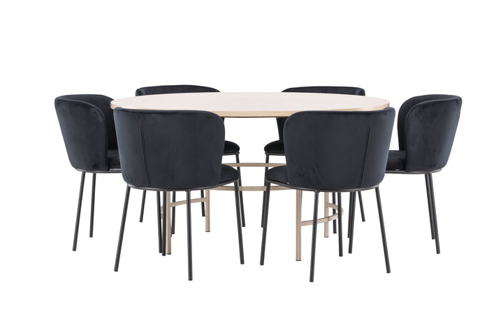 Venture Home Copenhagen Table - Whitewash/Beige with 6 Edina Chair - Black