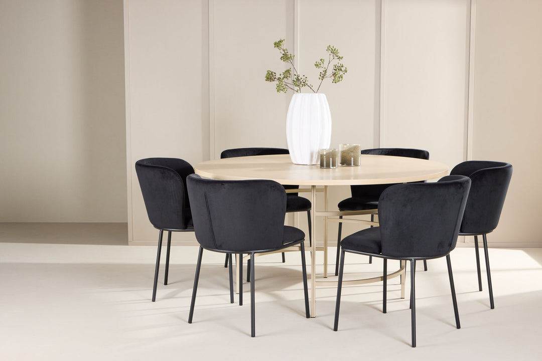 Venture Home Copenhagen Table - Whitewash/Beige with 6 Edina Chair - Black