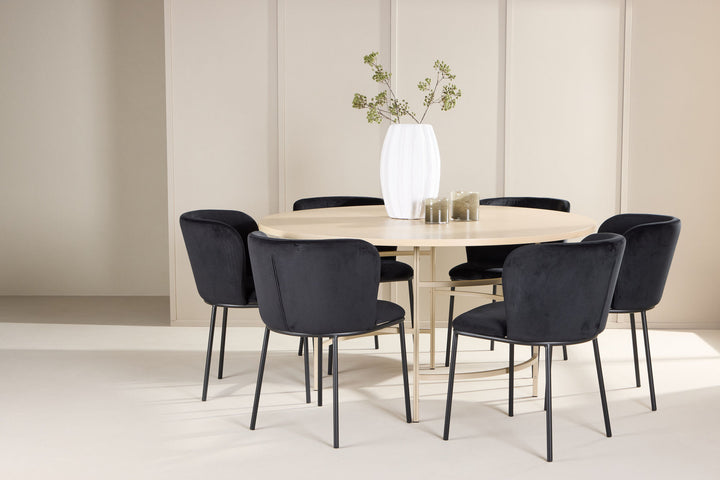 Venture Home Copenhagen Table - Whitewash/Beige with 6 Edina Chair - Black