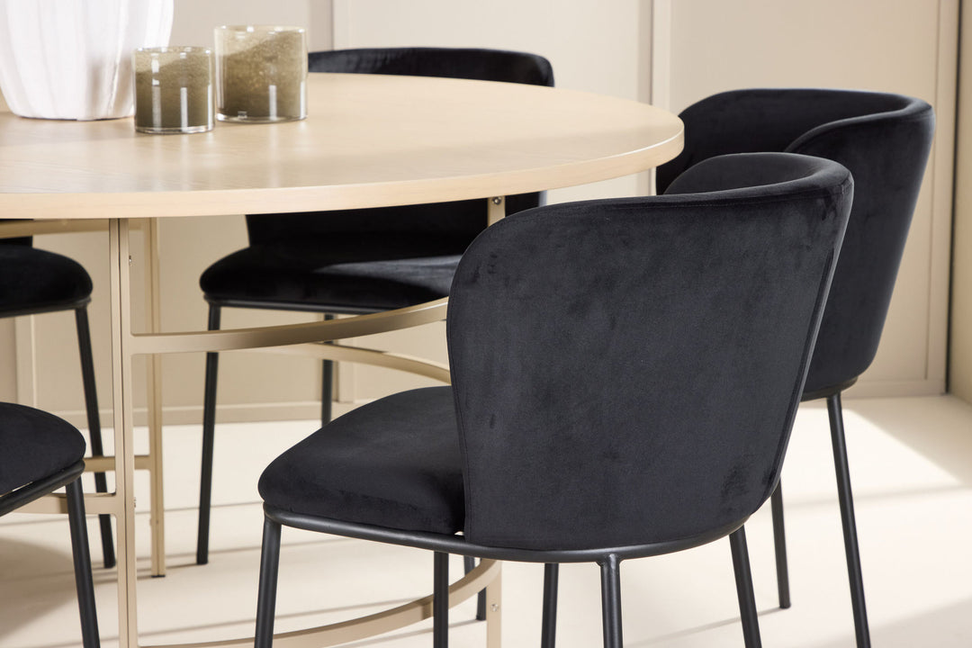 Venture Home Copenhagen Table - Whitewash/Beige with 6 Edina Chair - Black