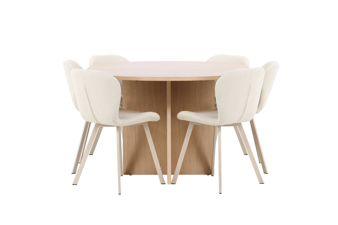 Venture Home Strada Table - Whitewash with 6 Lilja Chair - Beige