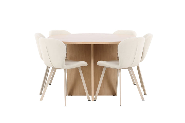 Venture Home Strada Table - Whitewash with 6 Lilja Chair - Beige