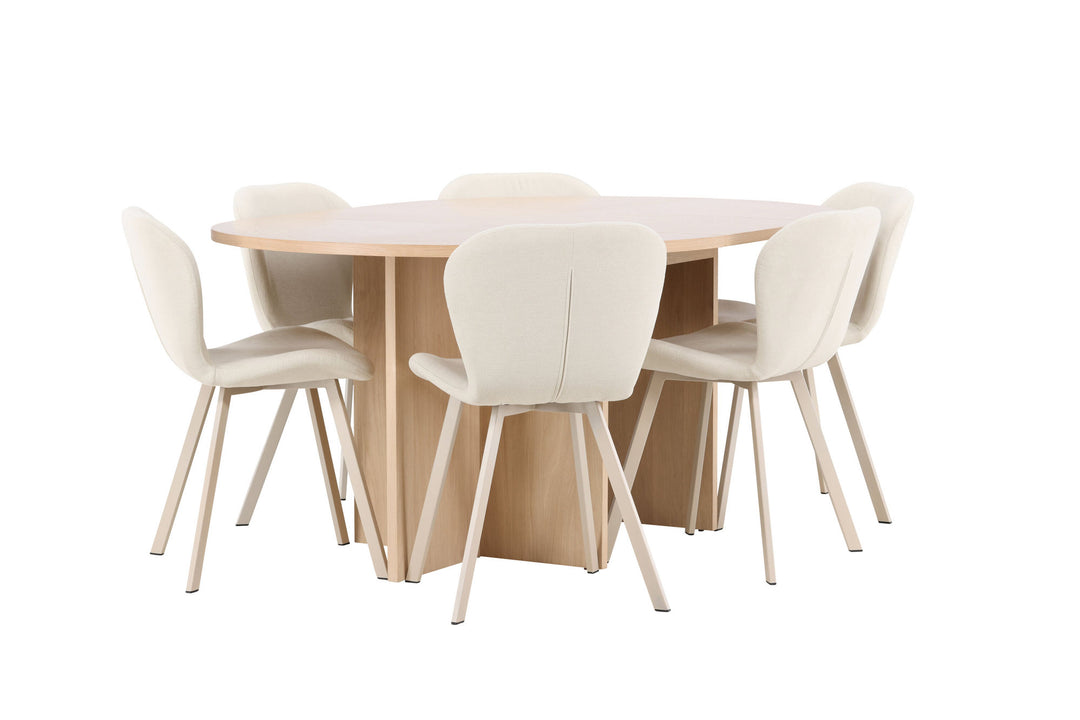 Venture Home Strada Table - Whitewash with 6 Lilja Chair - Beige
