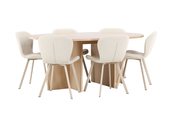 Venture Home Strada Table - Whitewash with 6 Lilja Chair - Beige