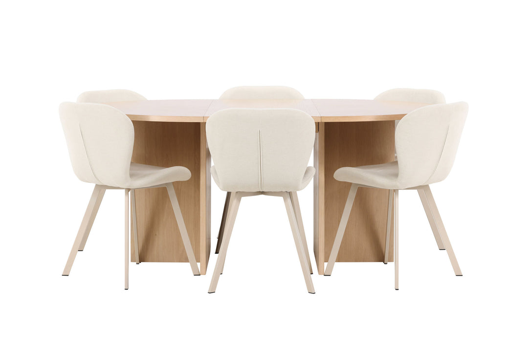 Venture Home Strada Table - Whitewash with 6 Lilja Chair - Beige