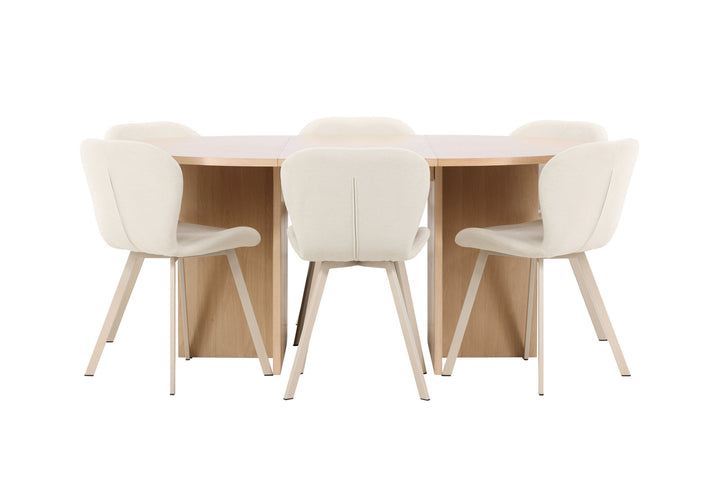 Venture Home Strada Table - Whitewash with 6 Lilja Chair - Beige