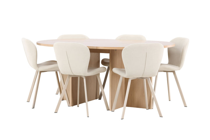 Venture Home Strada Table - Whitewash with 6 Lilja Chair - Beige