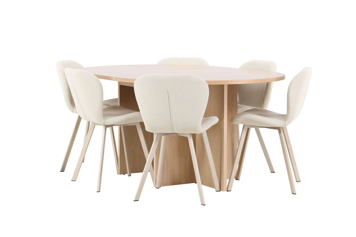 Venture Home Strada Table - Whitewash with 6 Lilja Chair - Beige