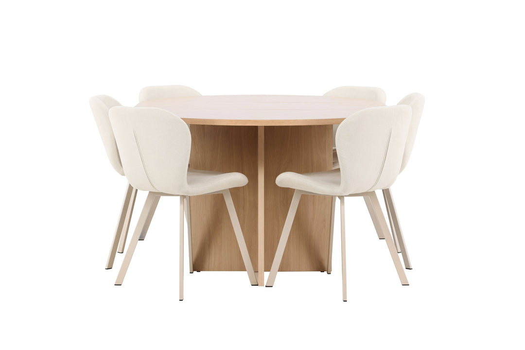 Venture Home Strada Table - Whitewash with 6 Lilja Chair - Beige