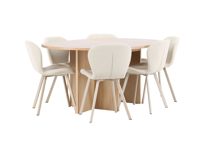 Venture Home Strada Table - Whitewash with 6 Lilja Chair - Beige